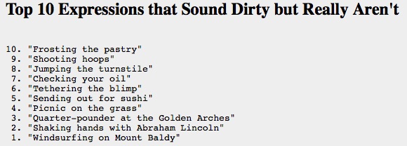 Letterman Top Ten List from February 3, 1986 